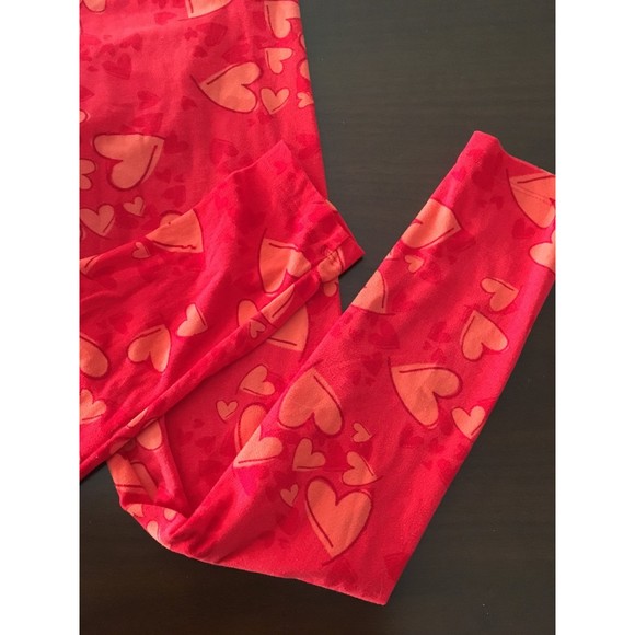 Lularoe Leggings red on red pink hearts - Picture 4 of 5
